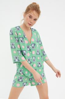 Пижамный комплект - Многоцветный - Слоган Trendyol, разноцветный