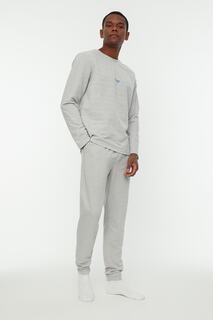 Пижамный комплект - Серый - Однотонный Trendyol, серый