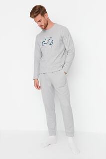 Пижамный комплект - Серый - Слоган Trendyol