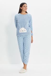 Пижамный комплект - Синий - Однотонный Trendyol, синий