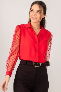 Женская тюлевая рубашка с красными рукавами armonika, красный