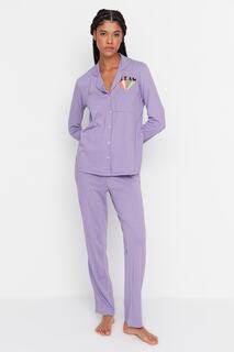 Пижамный комплект - фиолетовый - однотонный Trendyol, фиолетовый