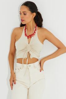 Женская укороченная блузка ванильного цвета с открытой спиной B2697 Cool &amp; Sexy, бежевый