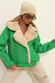 Зимняя куртка - Зеленый - Байкерские куртки Trend Alaçatı Stili