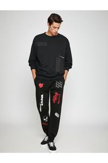 Спортивные брюки Jogger с принтом черепа на талии и карманами Koton, черный