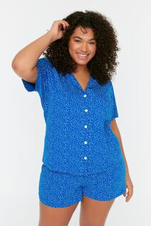 Пижамный комплект больших размеров - Темно-синий - С рисунком Trendyol