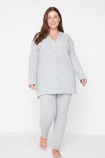 Пижамный комплект больших размеров - Серый - Однотонный Trendyol, серый
