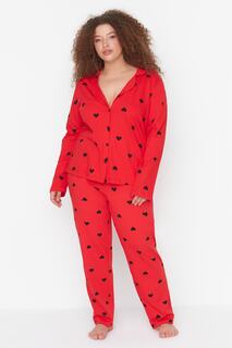 Пижамный комплект больших размеров - красный - сердце Trendyol