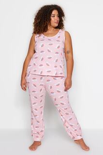 Пижамный комплект больших размеров - Розовый - Графика Trendyol