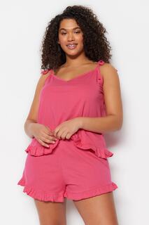 Пижамный комплект больших размеров - Розовый - Однотонный Trendyol, розовый