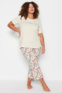 Пижамный комплект больших размеров - экрю - цветочный принт Trendyol