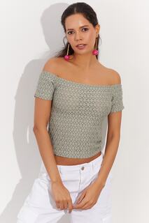 Женская укороченная блузка мятного цвета с фестонами İZ11U Cool &amp; Sexy, бирюзовый