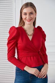 Блузка с аквалангом с деталями до плеч и поясом на талии HAKKE, красный