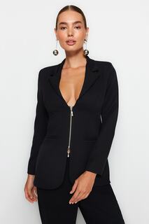 Черный приталенный пиджак из тканой ткани на молнии с детальной подкладкой Trendyol
