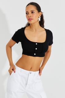 Женская укороченная блузка с черными пуговицами CG291 Cool &amp; Sexy, черный
