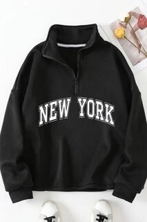 Черный свитшот унисекс на половинной молнии с принтом New York Oversize MODAGEN