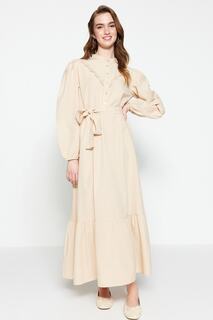 Платье - Бежевый - Платье-рубашка Trendyol Modest, бежевый