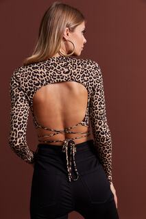 Женская укороченная блузка светло-коричневого цвета с открытой спиной и леопардовым узором LPP1131 Cool &amp; Sexy, коричневый