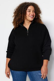 Черный трикотажный свитер с застежкой-молнией Trendyol