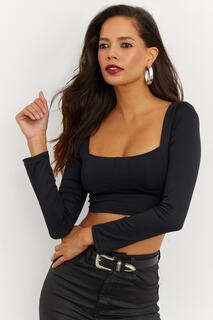 Женская укороченная блузка черного цвета с квадратным воротником CG263 Cool &amp; Sexy, черный