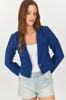 Женская укороченная куртка Saks на одной пуговице armonika, темно-синий
