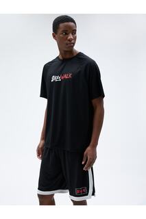 Спортивные шорты большого размера с эластичной резинкой на талии и баскетбольным принтом Koton, черный