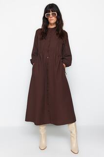 Платье - Коричневое - Платье-рубашка Trendyol Modest, коричневый