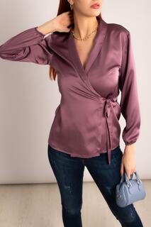 Женская фиолетовая атласная блузка с двубортным воротником armonika, фиолетовый