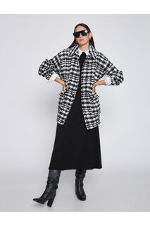 Шерстяное пальто оверсайз с узором «гусиные лапки» и воротником-рубашкой Koton, черный