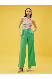 Широкие брюки из смесового льна с карманами и завязками на талии Koton, зеленый