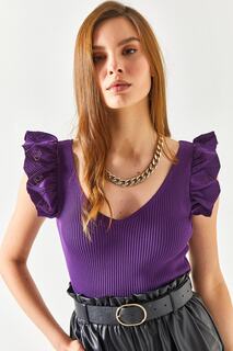 Женская фиолетовая трикотажная блузка с рюшами спереди и сзади с V-образным плечом Olalook, фиолетовый