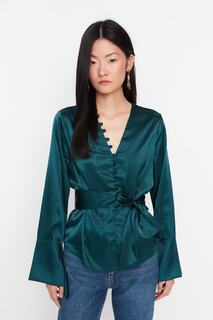 Изумрудно-зеленая блузка с детальным воротником Trendyol, зеленый