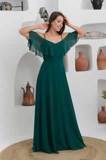 Изумрудное длинное вечернее платье с низкими рукавами и бретелями Carmen, зеленый