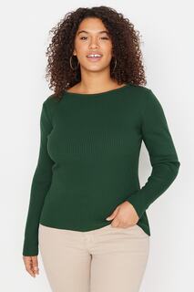 Изумрудно-зеленый свитер из тонкого трикотажа с V-образным вырезом на спине и цепочкой Trendyol