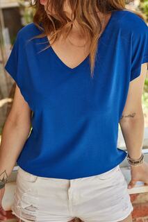 Женская футболка Saks из струящейся вискозы с v-образным вырезом XHAN, темно-синий