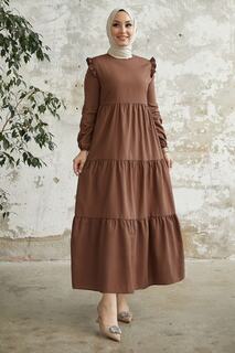 Платье Lenia с рюшами на плечах - горько-коричневый InStyle