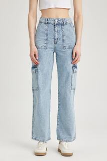 Широкие джинсы с карманами-карго в стиле 90-х, брюки из 100 % хлопка DeFacto, синий