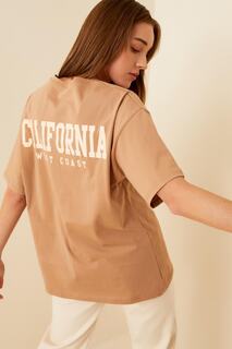 Женская футболка оверсайз с принтом на спине Clfrnia из норки Swist, коричневый