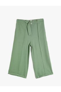 Широкие короткие брюки с поясом Koton, зеленый