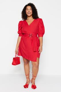 Платье больших размеров - Красный - А-силуэт Trendyol, красный