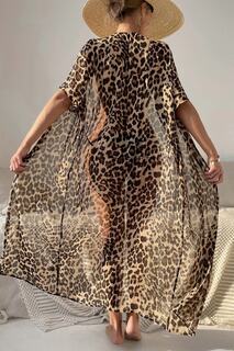 Шифоновое длинное пляжное платье с завязкой спереди и леопардовым принтом Парео-кимоно Angelsin, разноцветный