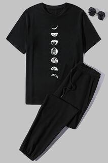 Спортивный костюм унисекс с принтом фаз луны из двух предметов uyguntarz, черный