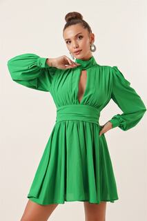 Шифоновое платье на подкладке с изумрудным окном спереди By Saygı, зеленый