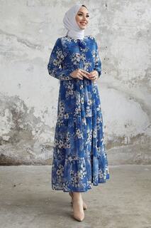 Шифоновое платье с узором Liviza и кисточками - Saks Blue InStyle, темно-синий