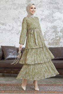 Шифоновое платье-хиджаб с рисунком листьев Dena - хаки InStyle