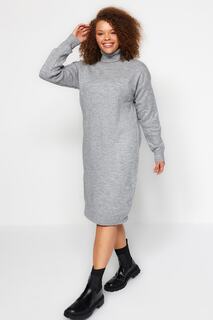 Платье больших размеров - Серый - Платье-пуловер Trendyol