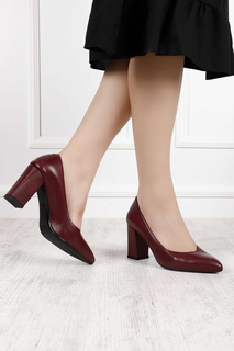 Бордовые антикварные женские туфли из натуральной кожи с острым носком на высоком толстом каблуке 24171 GÖNDERİ(R), бордовый