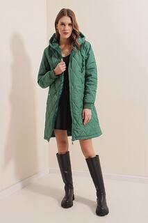 Стеганая длинная куртка-пуховик - Изумрудно-зеленый Bigdart