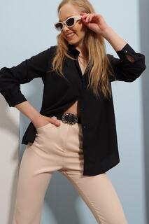Женская черная базовая тканая рубашка ALC-X5442 Trend Alaçatı Stili, черный