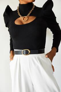 Женская черная блузка Degaje с высокими плечами и деталями XHAN, черный